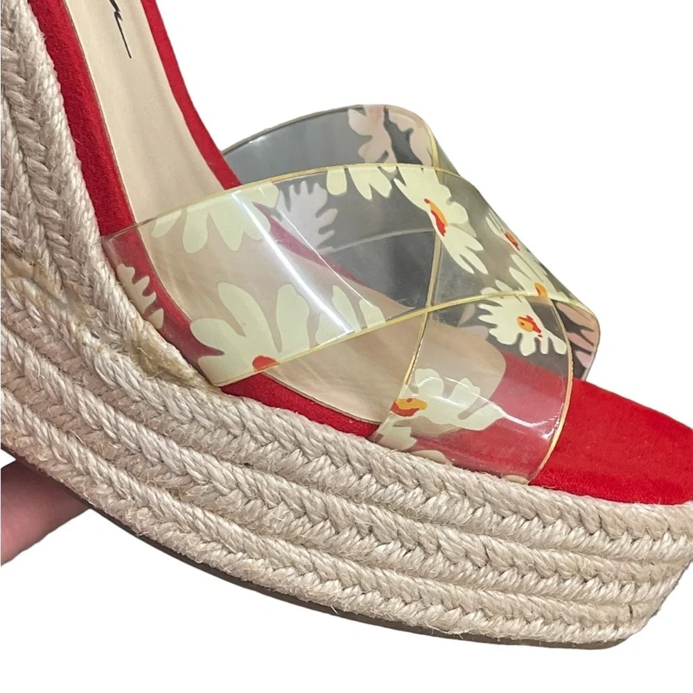 Jessica Simpson Semie Floral Jelly‎ Strap Espadrille Wedge Sandal Womens 7M Red